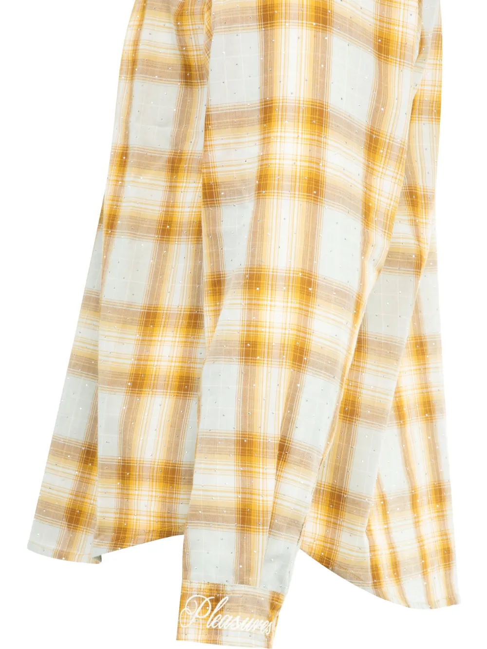 Pleasures Dizzle Plaid Crystal Embellished Button-up Shirt In Neutral