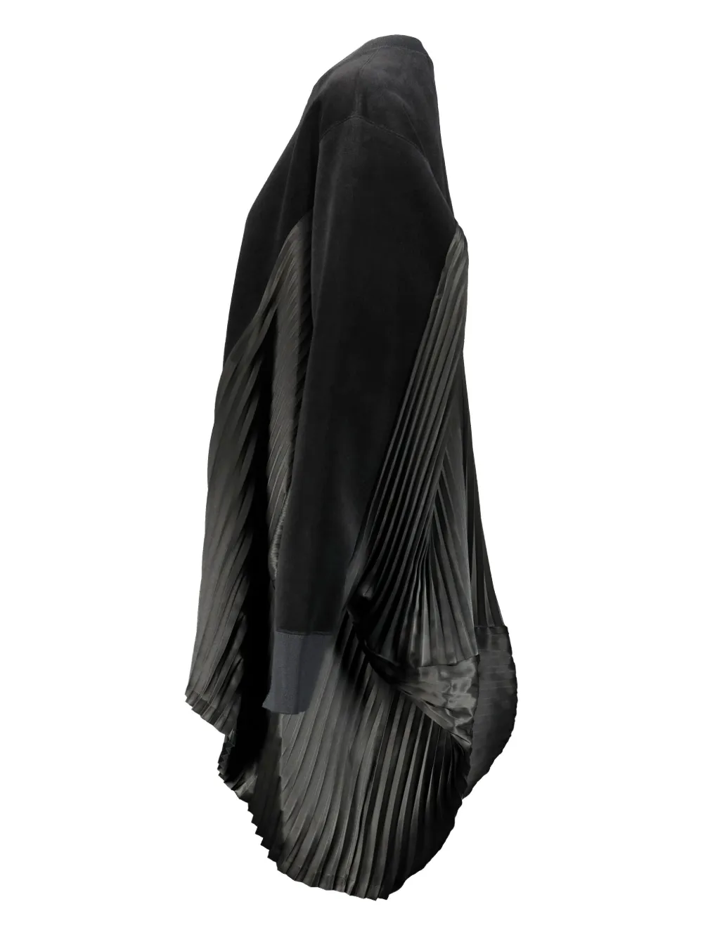 Junya Watanabe Pleated Velvet Crewneck Sweatshirt In Black