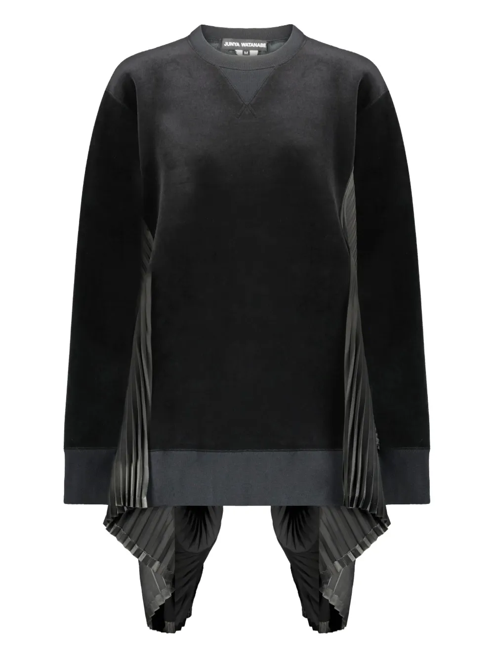 Junya Watanabe Pleated Velvet Crewneck Sweatshirt In Black