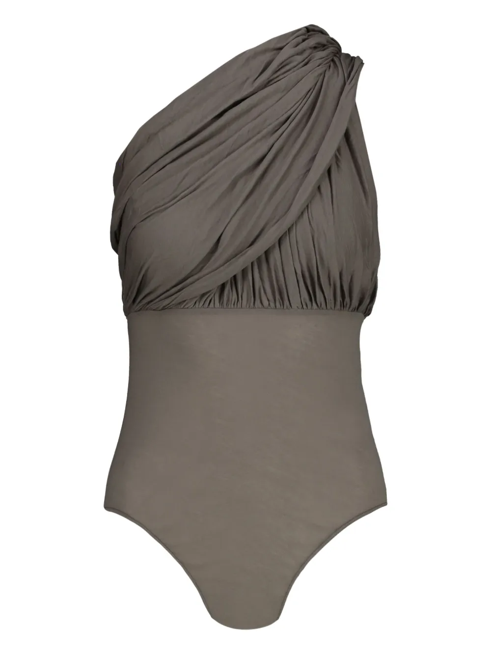 Rick Owens Lido Draped Asymmetric Bodysuit In Gray