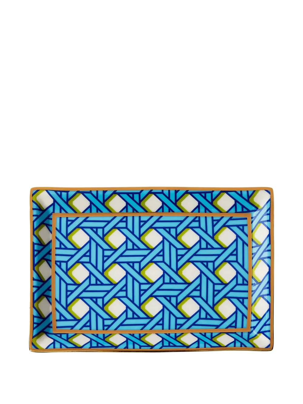 Jonathan Adler small basketweave rectangle trinket tray (18cm x 12cm) | Blue | Image 1
