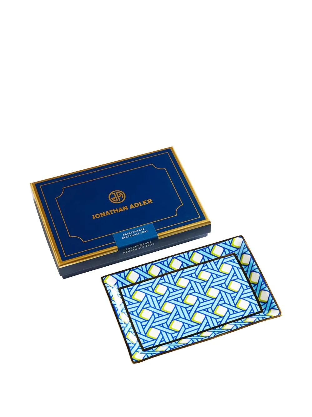 Jonathan Adler small basketweave rectangle trinket tray (18cm x 12cm) | bleu | Image 1