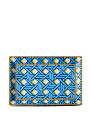 Set de 2 plateaux rectangulaires en métal doré et verre effet marbre