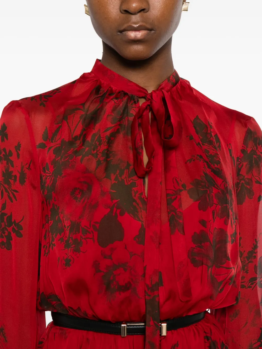 Max Mara Floral-print Belted Midi Dress In Red
