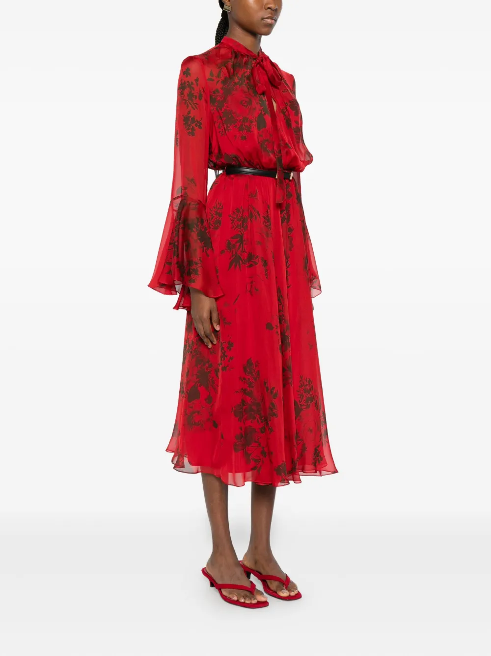 Max Mara Floral-print Belted Midi Dress In Red