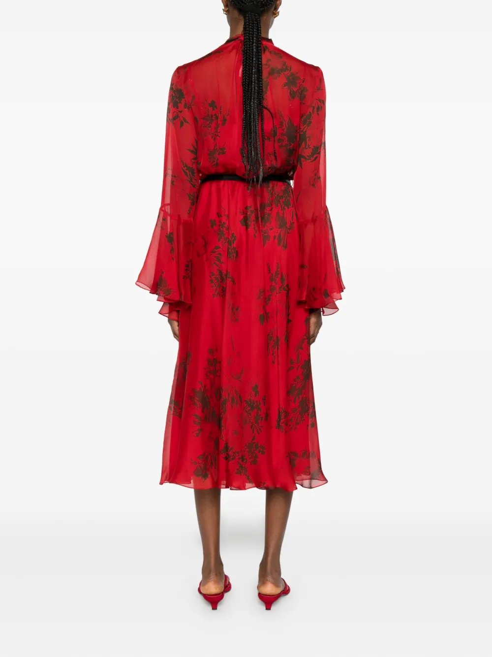 Max Mara Floral-print Belted Midi Dress In Red