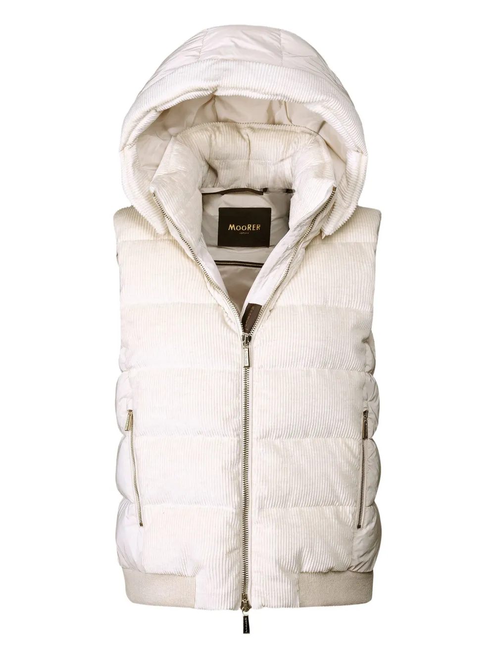 Moorer Layre-lvo Hooded Corduroy Gilet In Neutral
