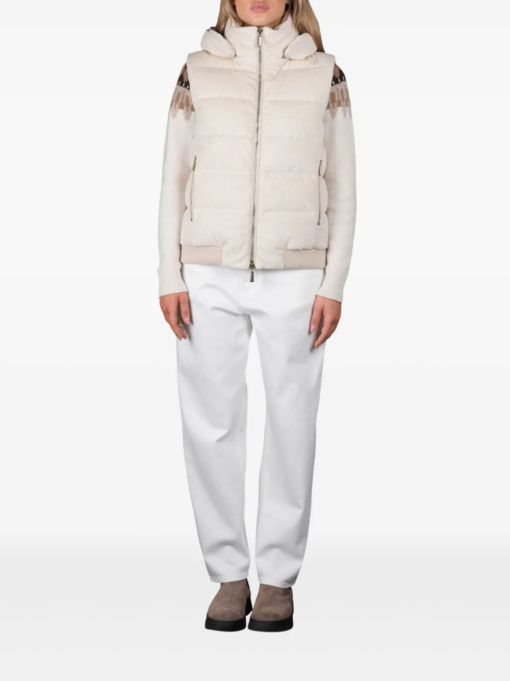 Moorer Layre-lvo Hooded Corduroy Gilet In Neutral