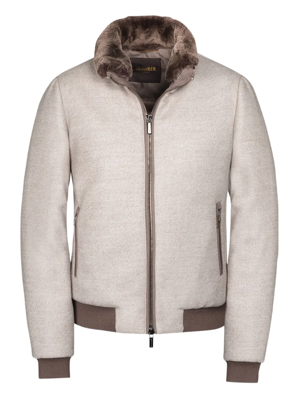 Moorer Bellati-Lp fur collar zip-up jacket | Neutrals | Image 1