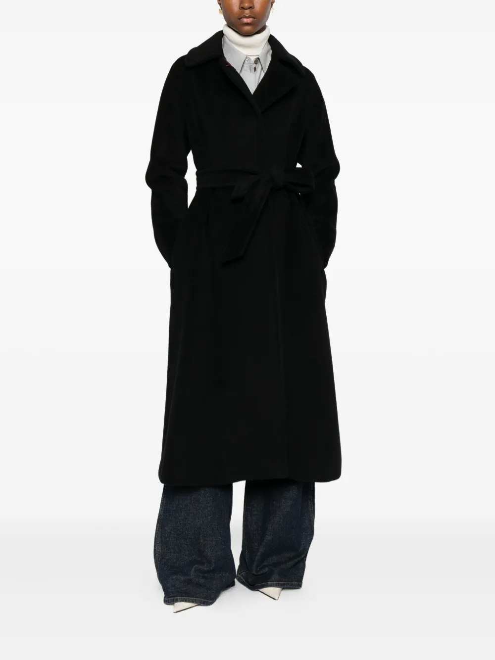 Max Mara Drop-shoulder Belted Coat In Black