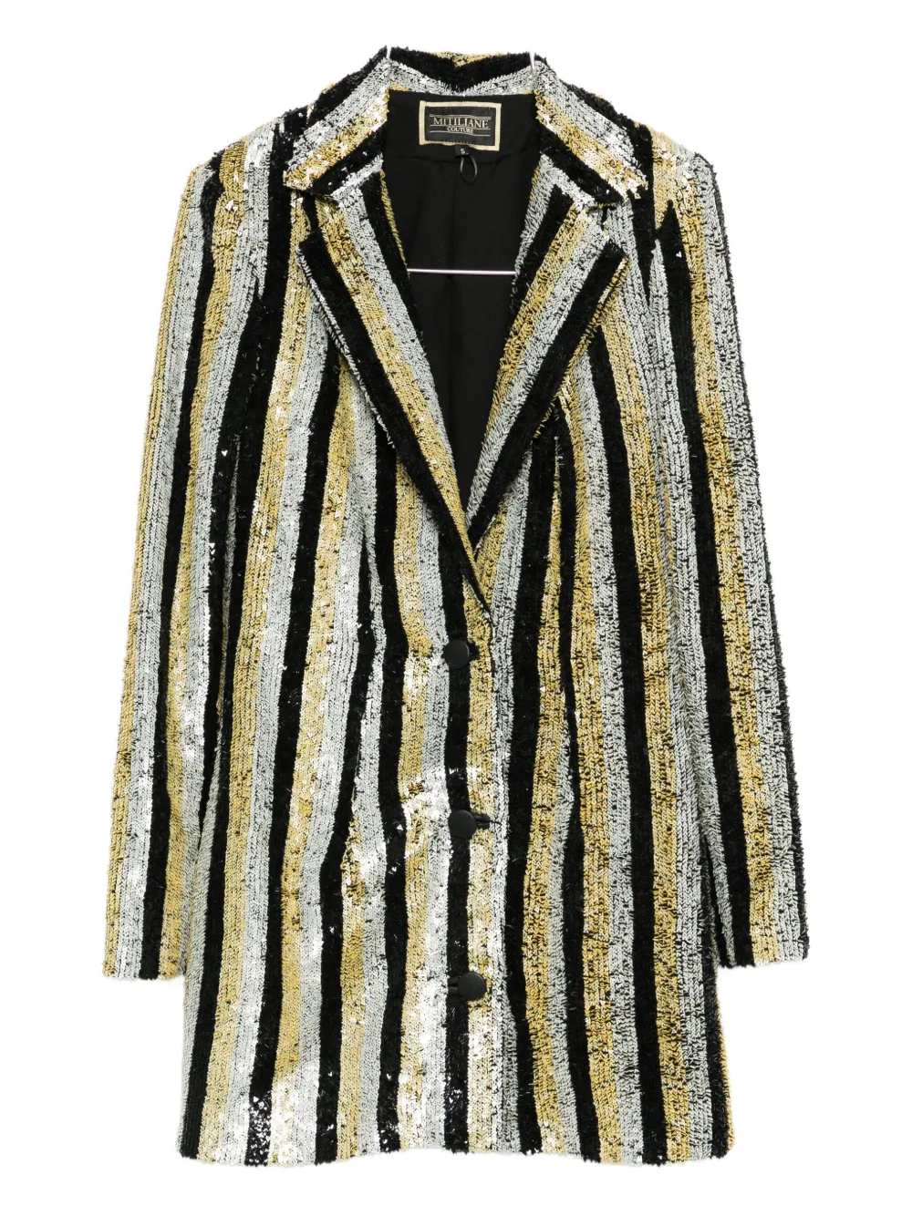 MITILIANE COUTURE striped sequined tuxedo coat - Nero