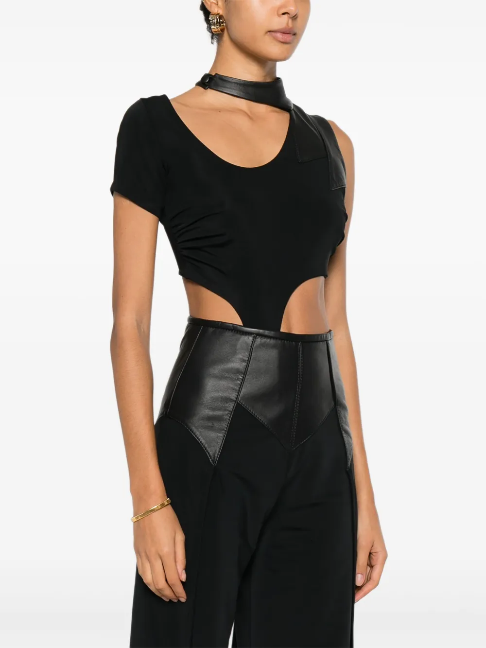 MITILIANE COUTURE Top met leren vlakken Zwart