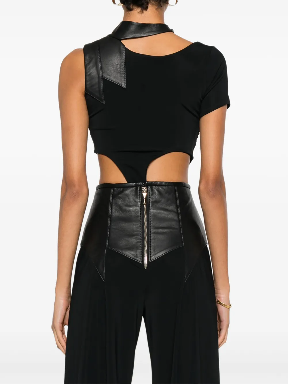 MITILIANE COUTURE Top met leren vlakken Zwart