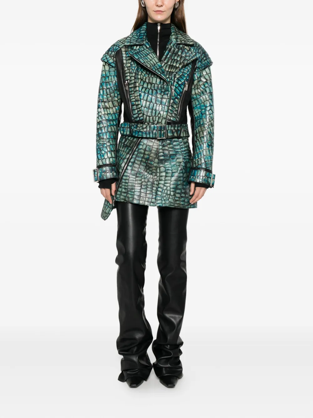 Mitiliane Couture Embossed Leather Jacket In Green