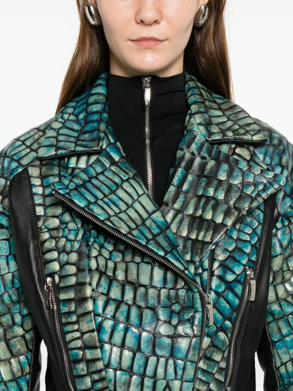 Mitiliane Couture Embossed Leather Jacket In Green