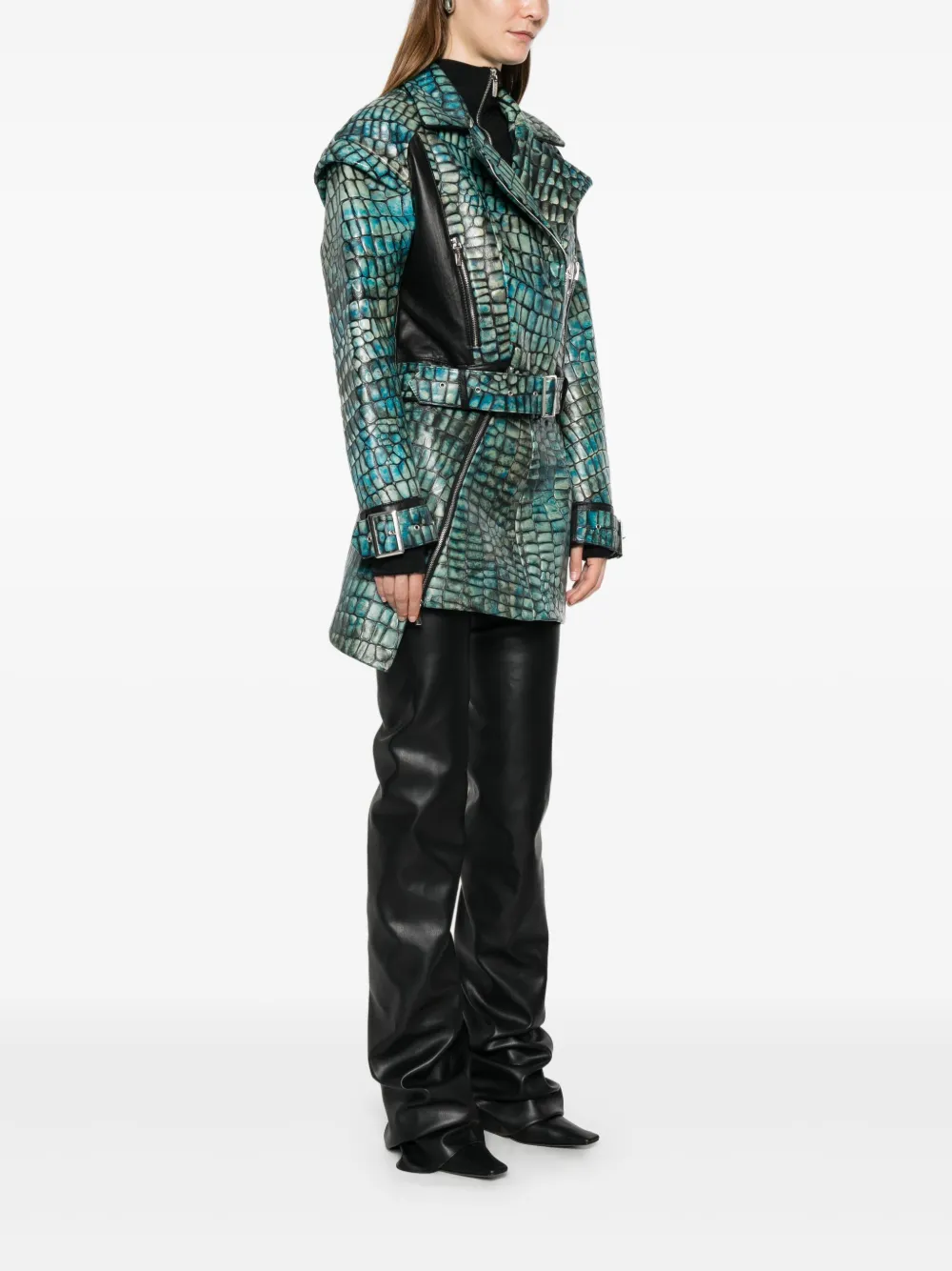 Mitiliane Couture Embossed Leather Jacket In Green