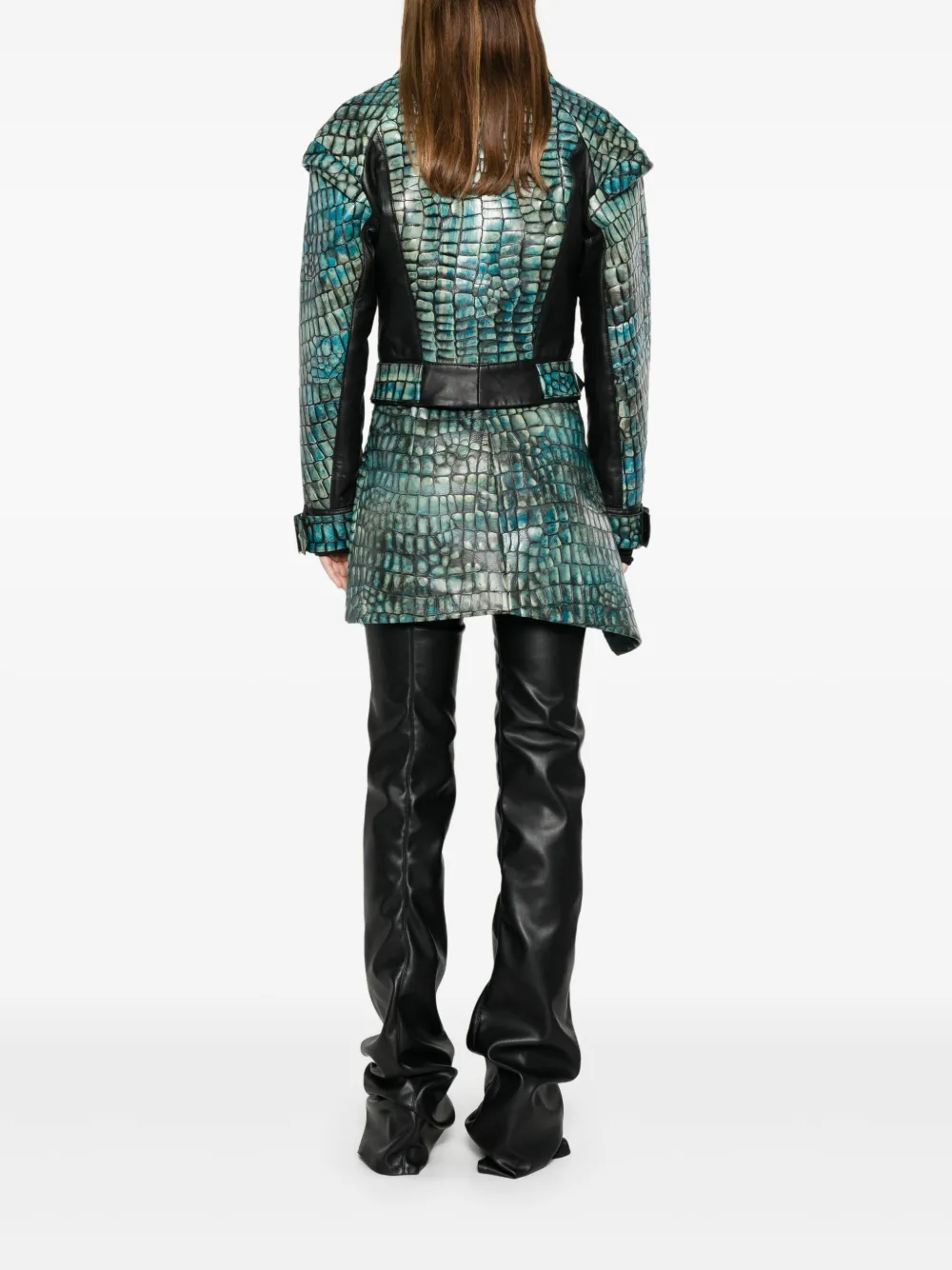 Mitiliane Couture Embossed Leather Jacket In Green