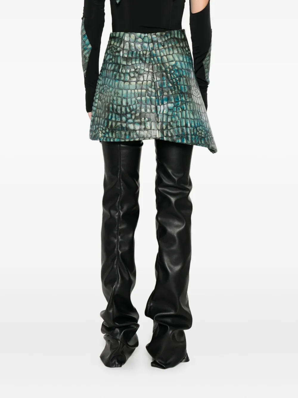 Mitiliane Couture Embossed Leather Croc Effect Skirt In Green