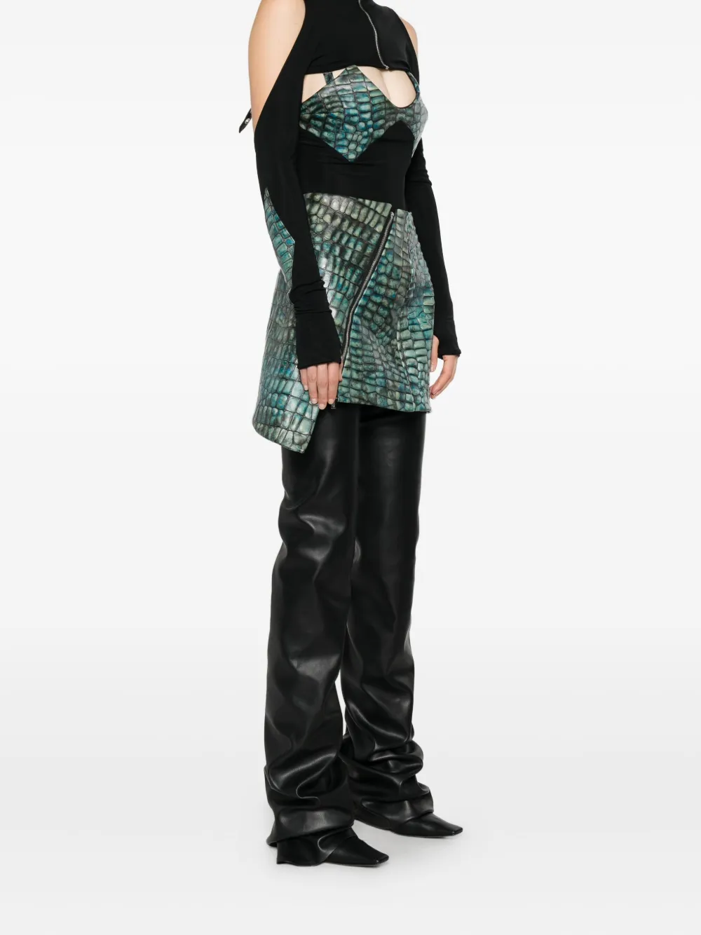 Mitiliane Couture Embossed Leather Croc Effect Skirt In Green