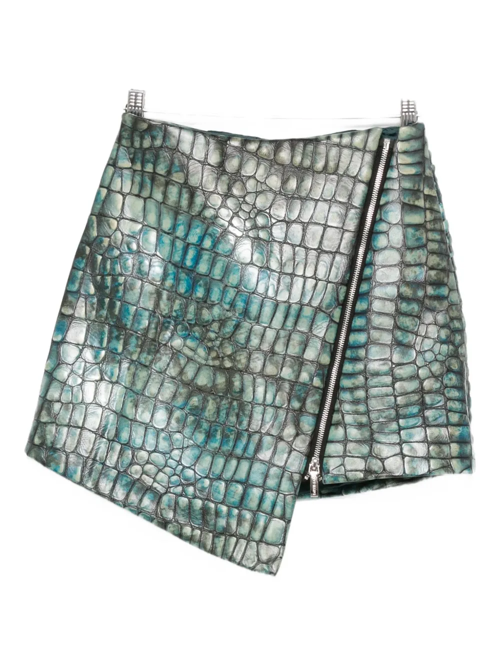 Mitiliane Couture Embossed Leather Croc Effect Skirt In Green