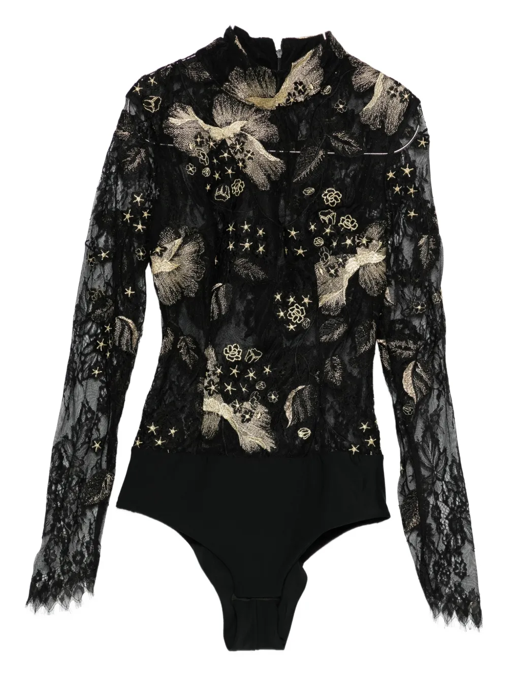 Mitiliane Couture Embroidered Lace Bodysuit In Black