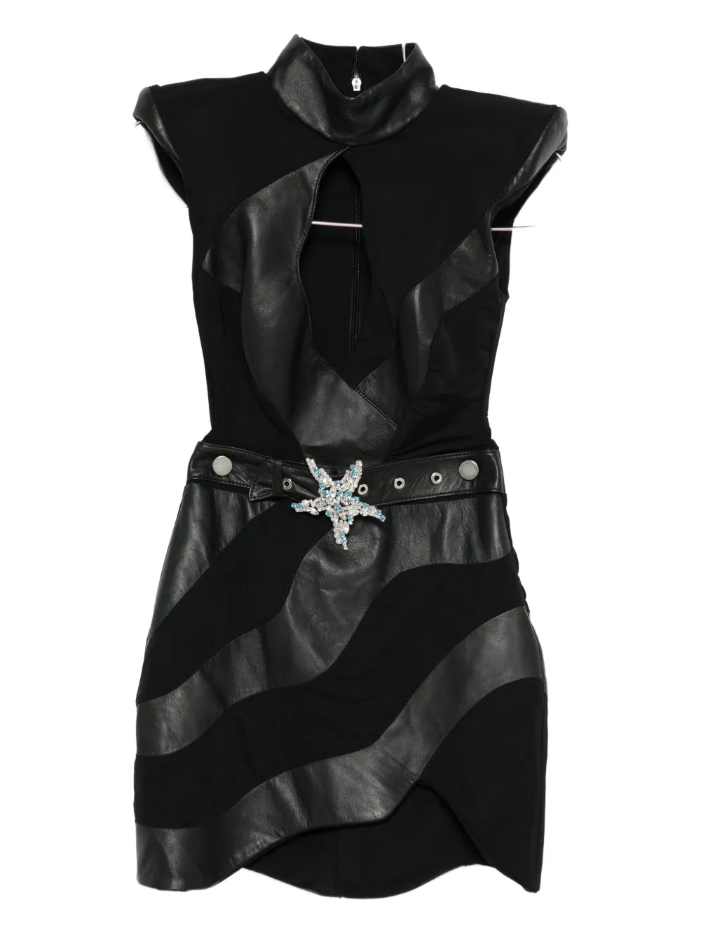 Mitiliane Couture Leather Inserts Starfish Belt Dress In Black