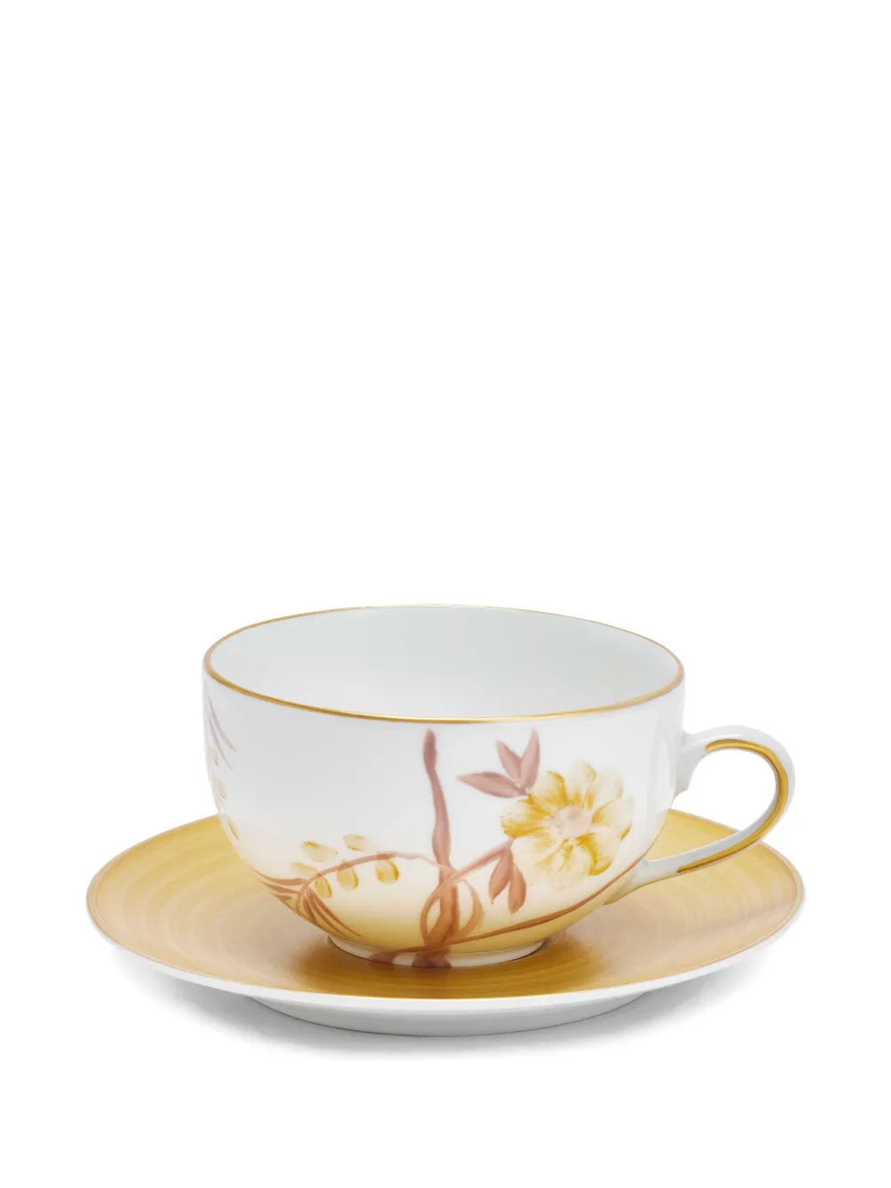 Marie Daage Bouquet De Compete Gold Teacup And Saucer (7.5cmx14cm) In White