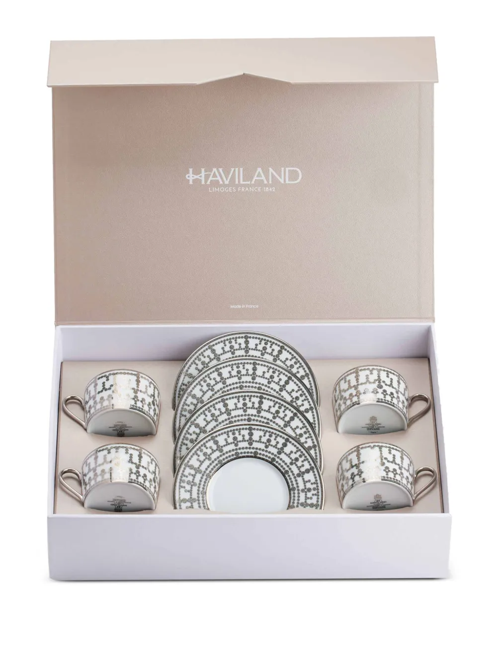 Haviland Tiara patterned tea cup & saucer (set of four) | White | Image 1