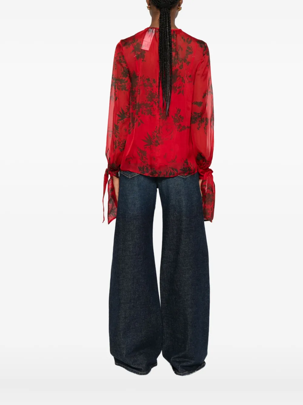 Max Mara Floral-print Tie-cuff Blouse In Red