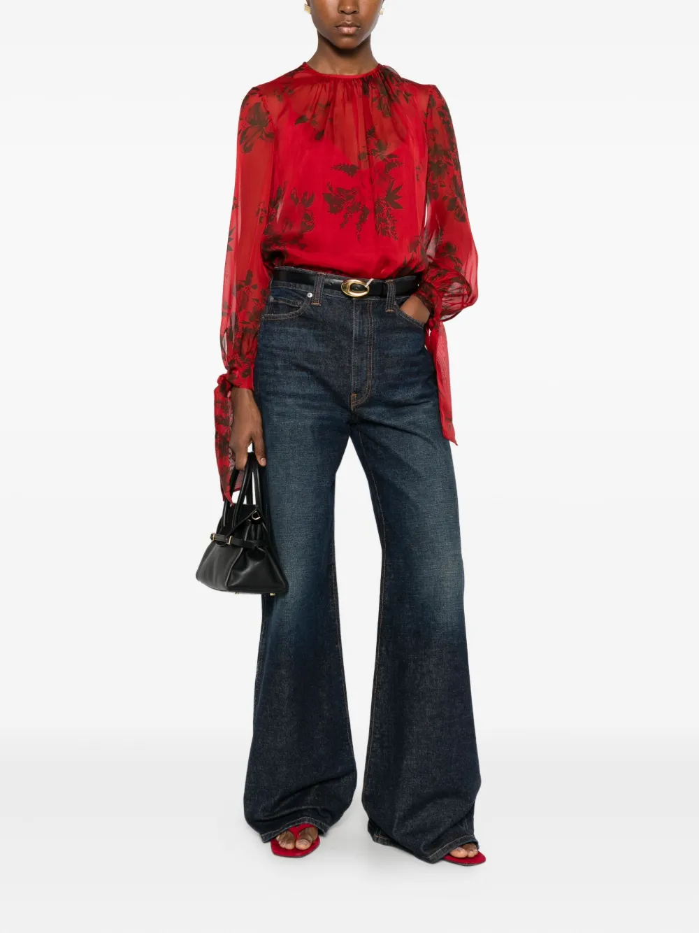 Max Mara Floral-print Tie-cuff Blouse In Red
