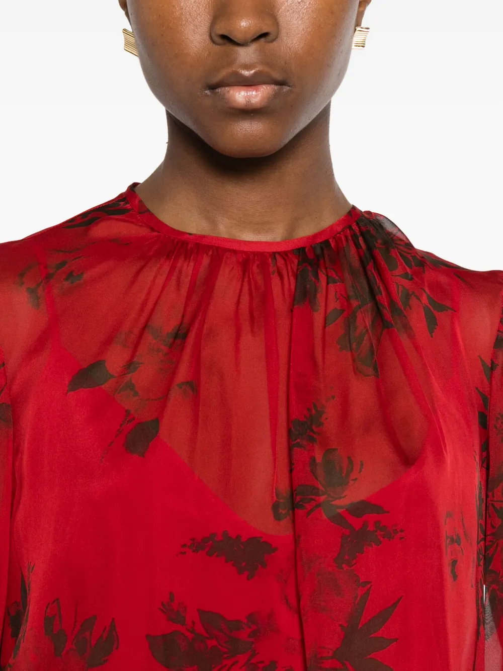 Max Mara Floral-print Tie-cuff Blouse In Red