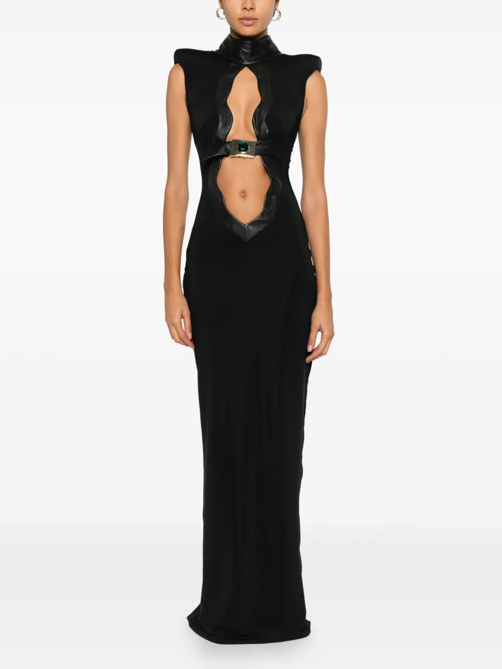 Mitiliane Couture Leather Insert Stone Accessory Dress In Black