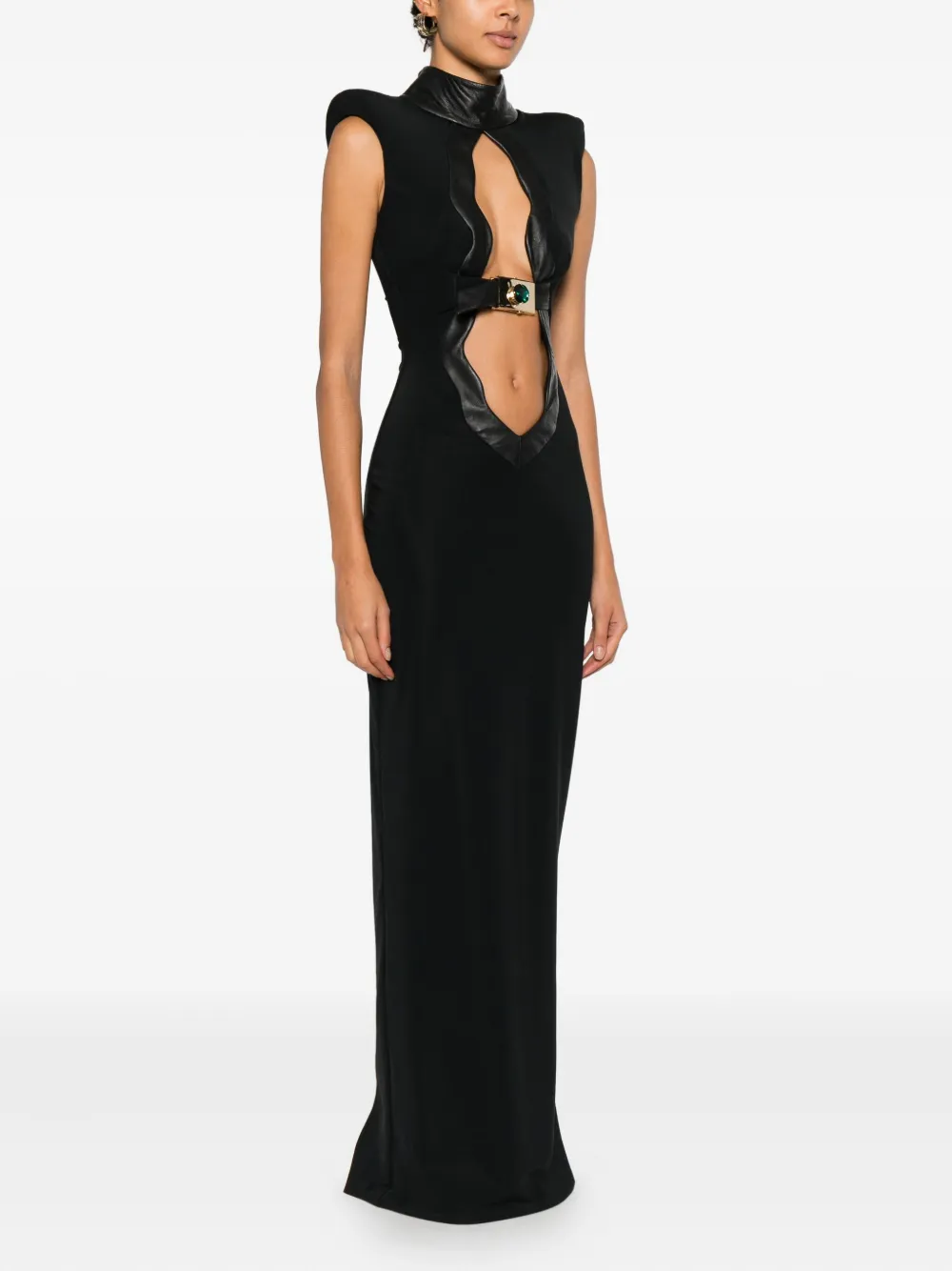 Mitiliane Couture Leather Insert Stone Accessory Dress In Black