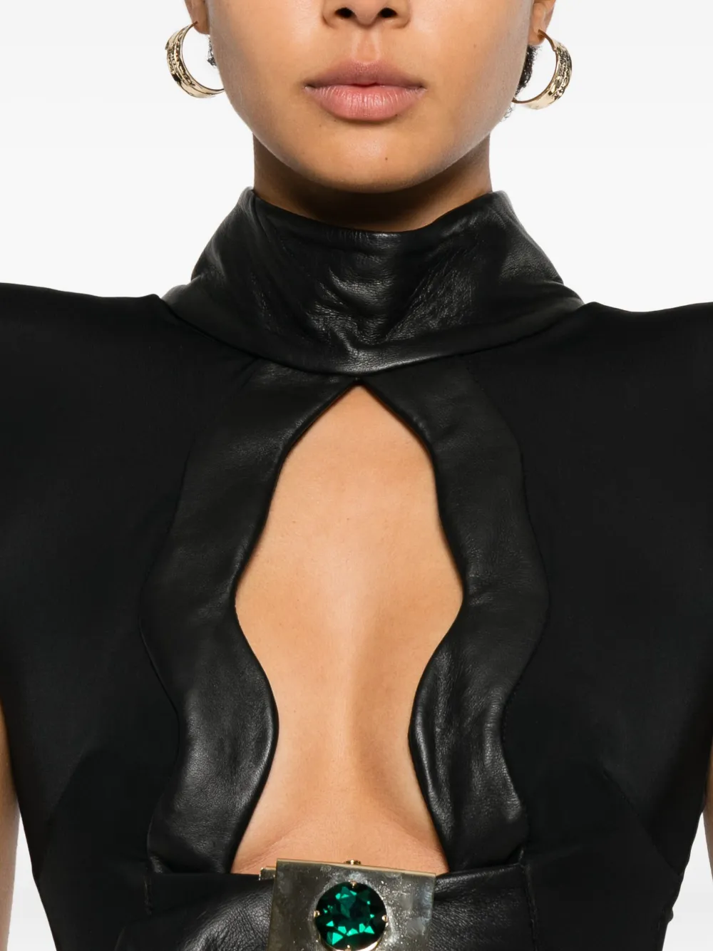 Mitiliane Couture Leather Insert Stone Accessory Dress In Black