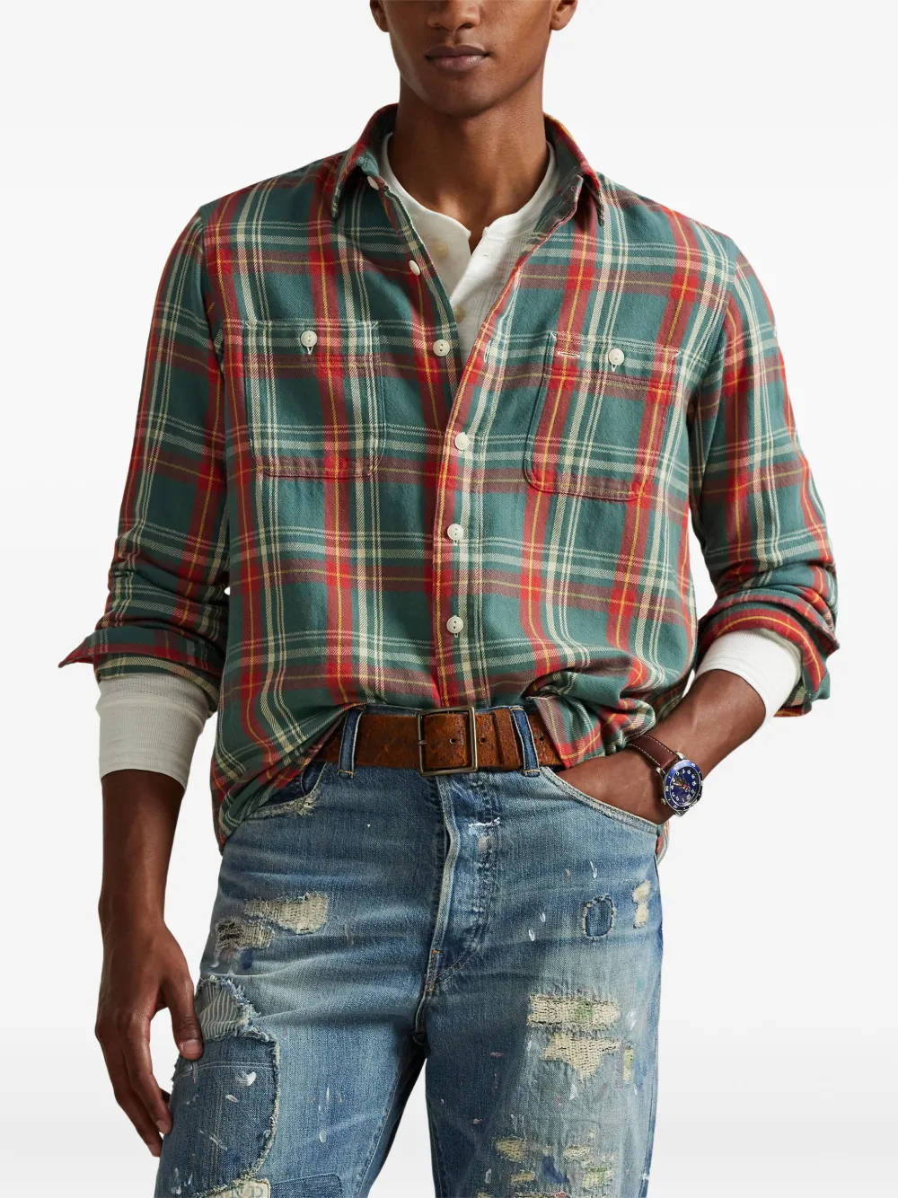 Polo Ralph Lauren Flanellen overhemd met lange mouwen Groen