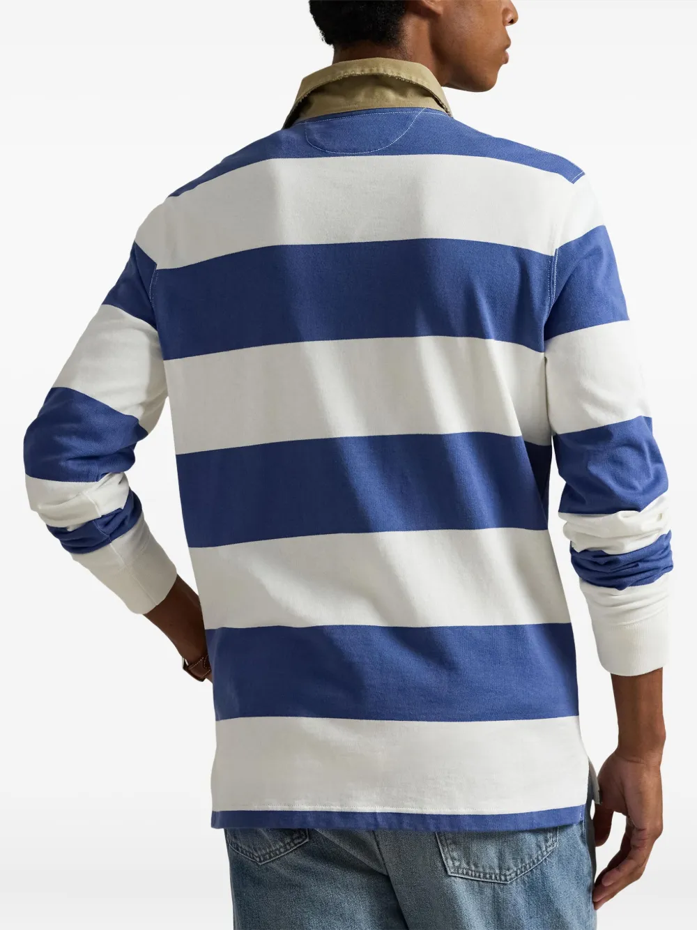 striped-pattern long-sleeve polo shirt 