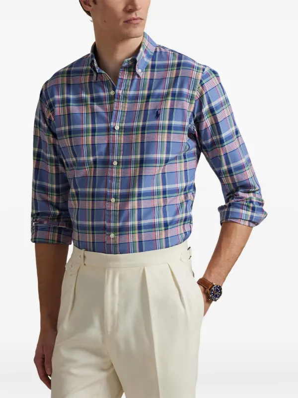 Polo Ralph Lauren Camisa Xadrez Com Mangas Longas | Azul | FARFETCH BR
