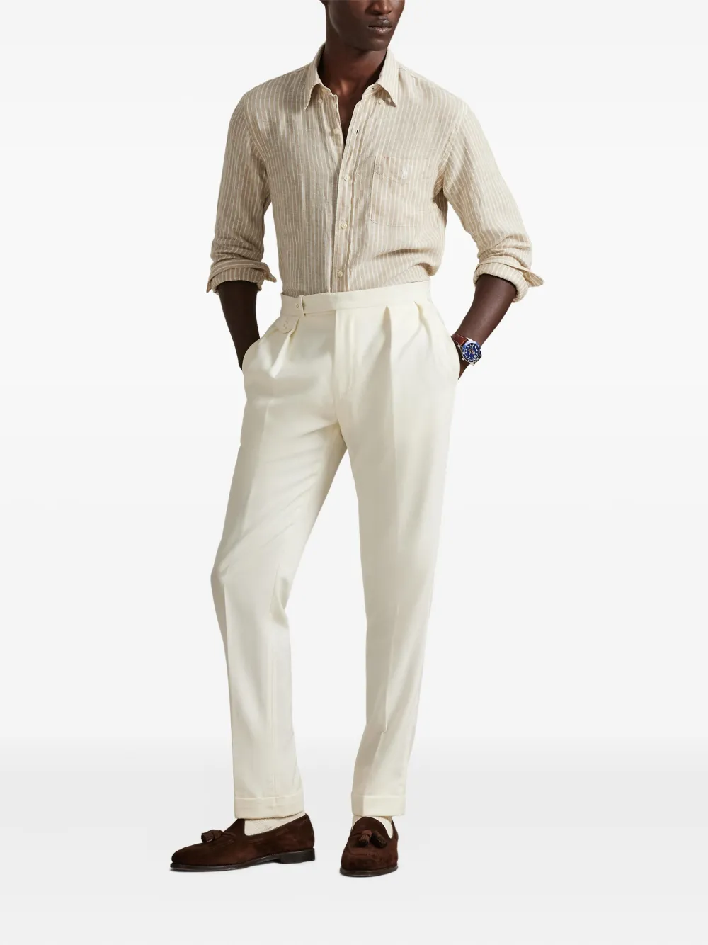 Polo Ralph Lauren Gestreept overhemd met kraag Beige