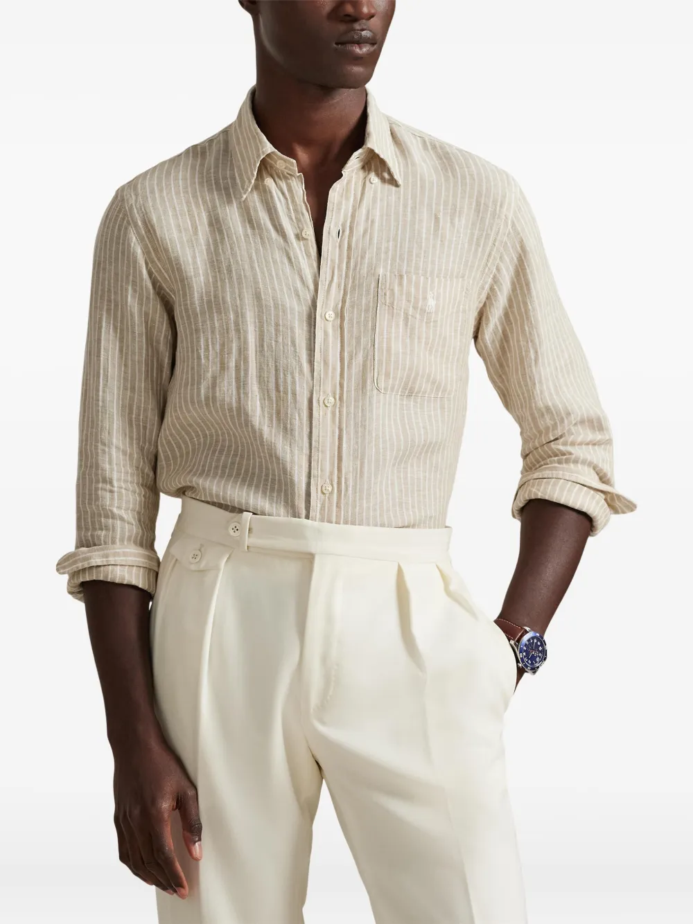 Polo Ralph Lauren Gestreept overhemd met kraag Beige