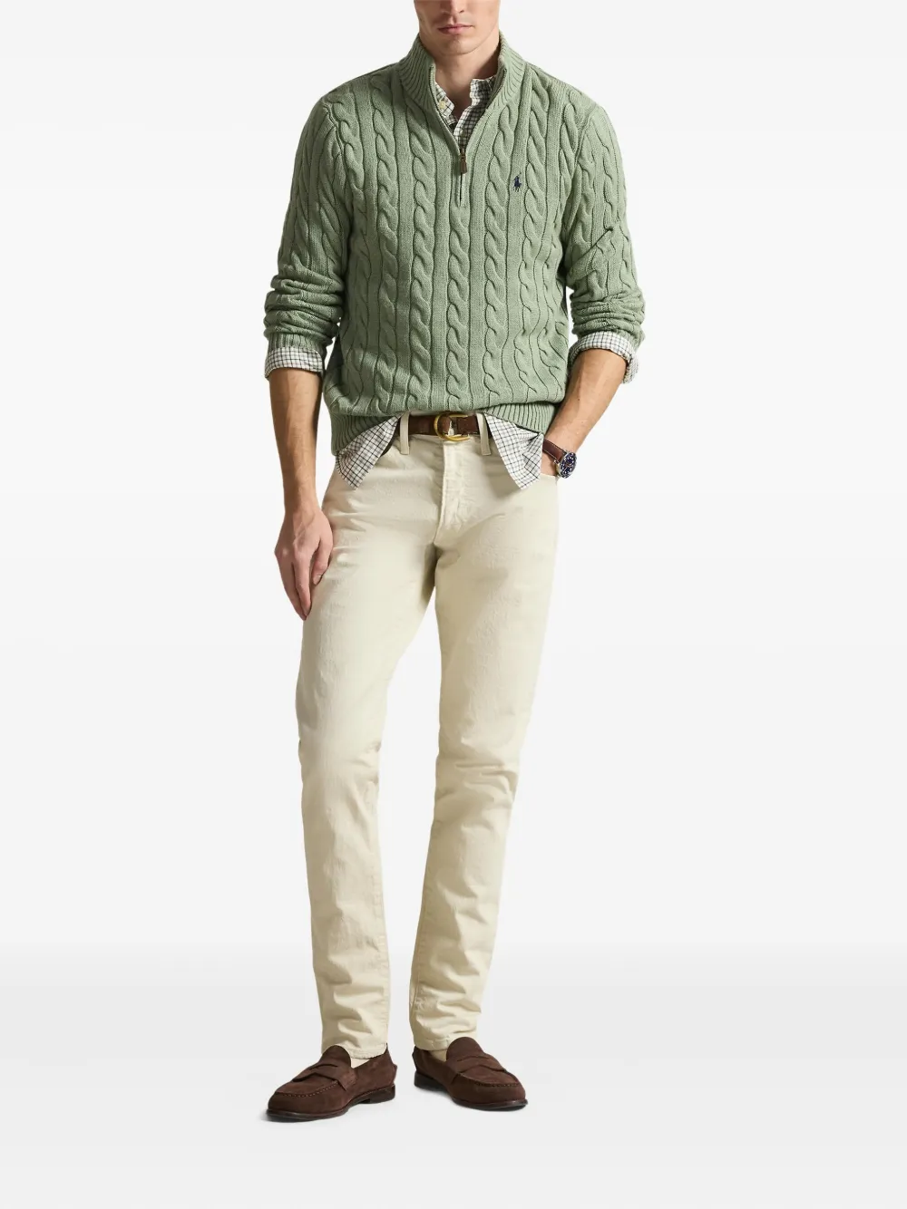 Polo Ralph Lauren Kabelgebreide trui met halve rits Groen