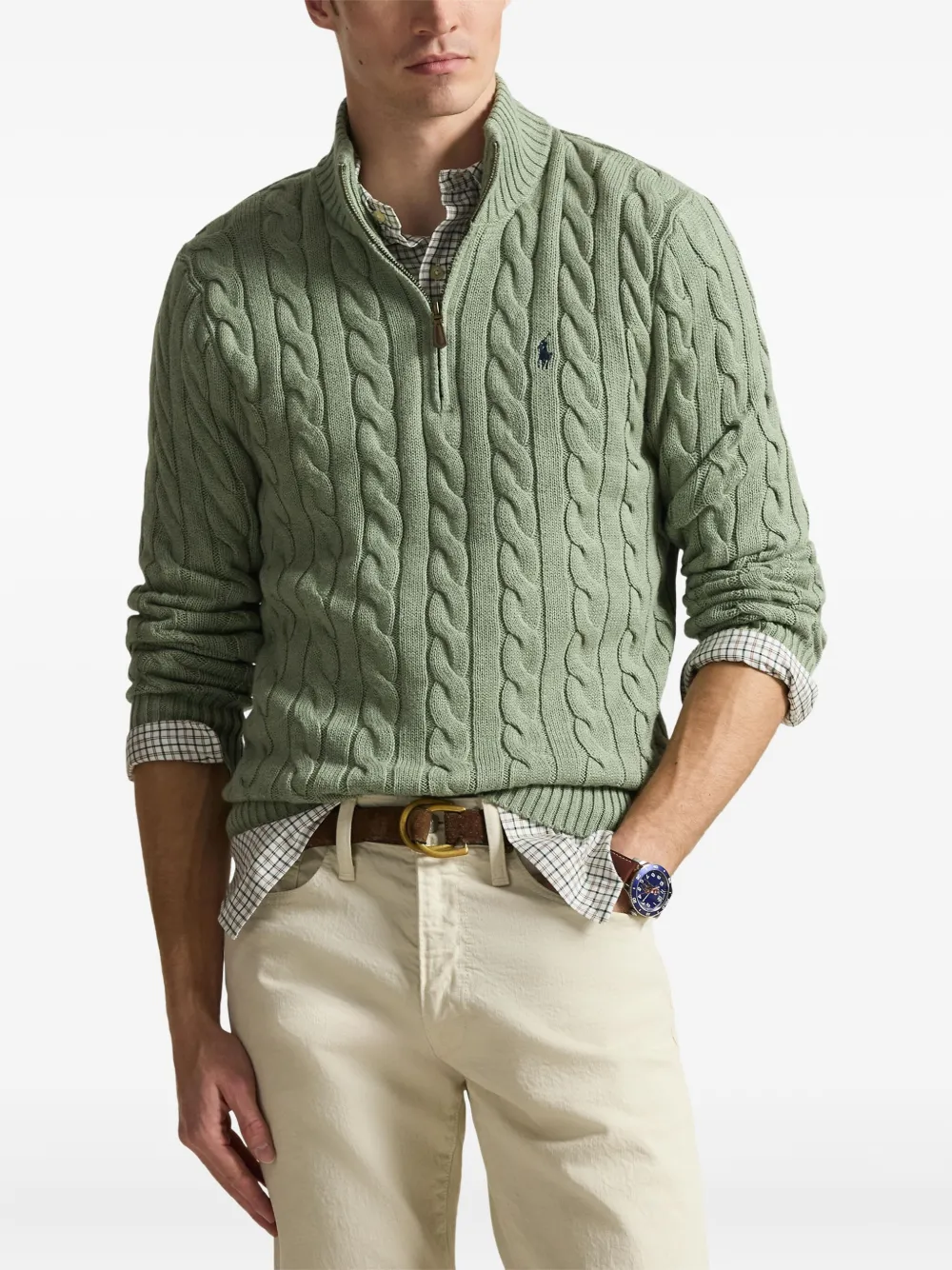 Polo Ralph Lauren Kabelgebreide trui met halve rits Groen