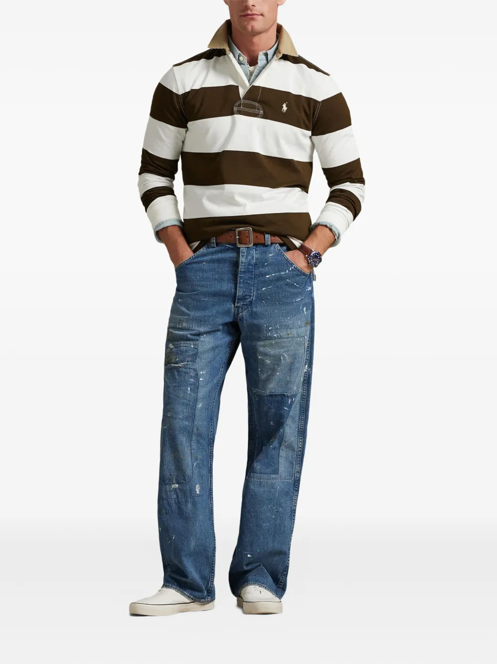 Polo Ralph Lauren Classic Fit Khaki Collar Rugby Shirt In Brown