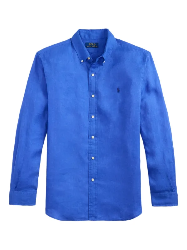 Polo by Ralph Lauren ロングスリーブポロ リネン混　ネイビー ライトウェイト フリース ロングスリーブ ポロ