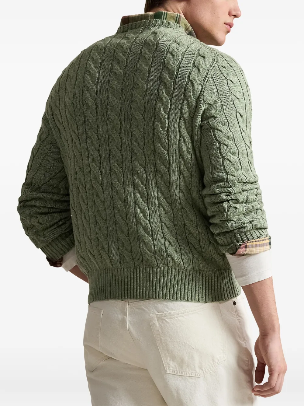 Polo Ralph Lauren Cable Knit Cotton Crewneck Sweater In Green