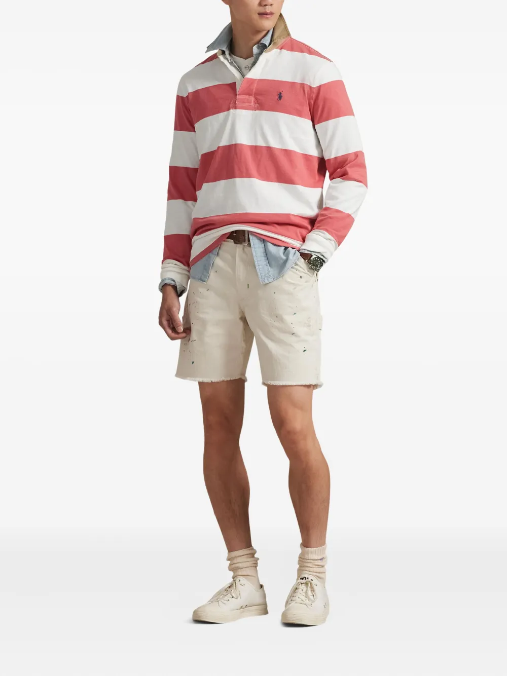 Polo Ralph Lauren Classic Fit Khaki Collar Rugby Shirt In Red