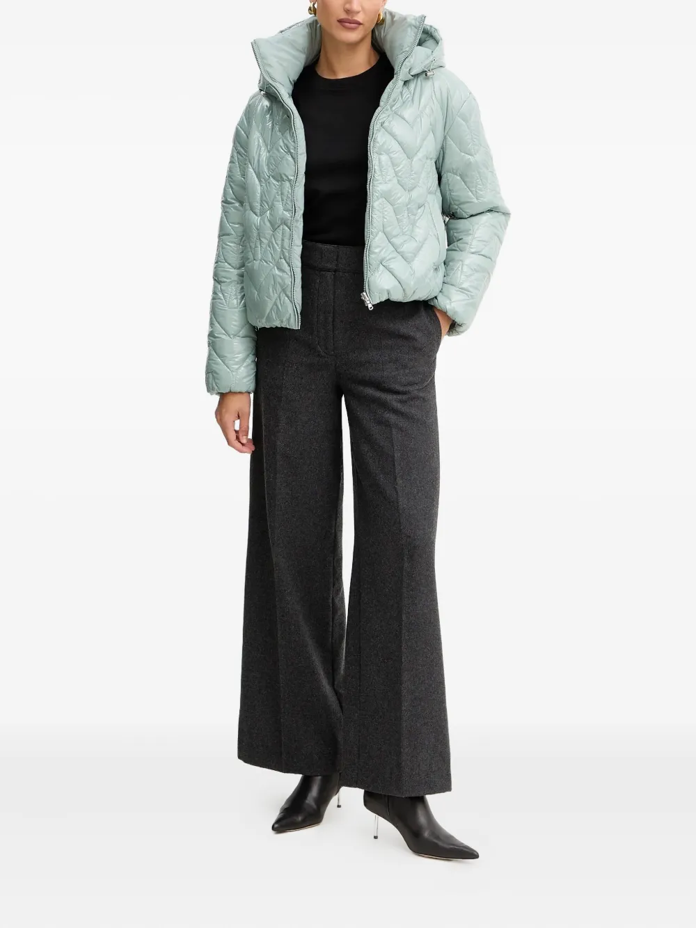 Patrizia Pepe Quilted-design Hooded Jacket In Green