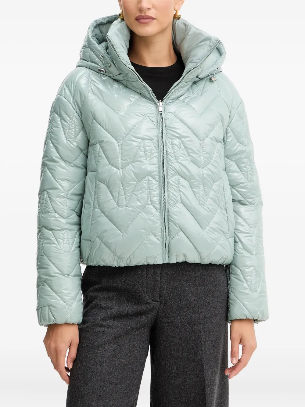 Patrizia Pepe Quilted-design Hooded Jacket In Green