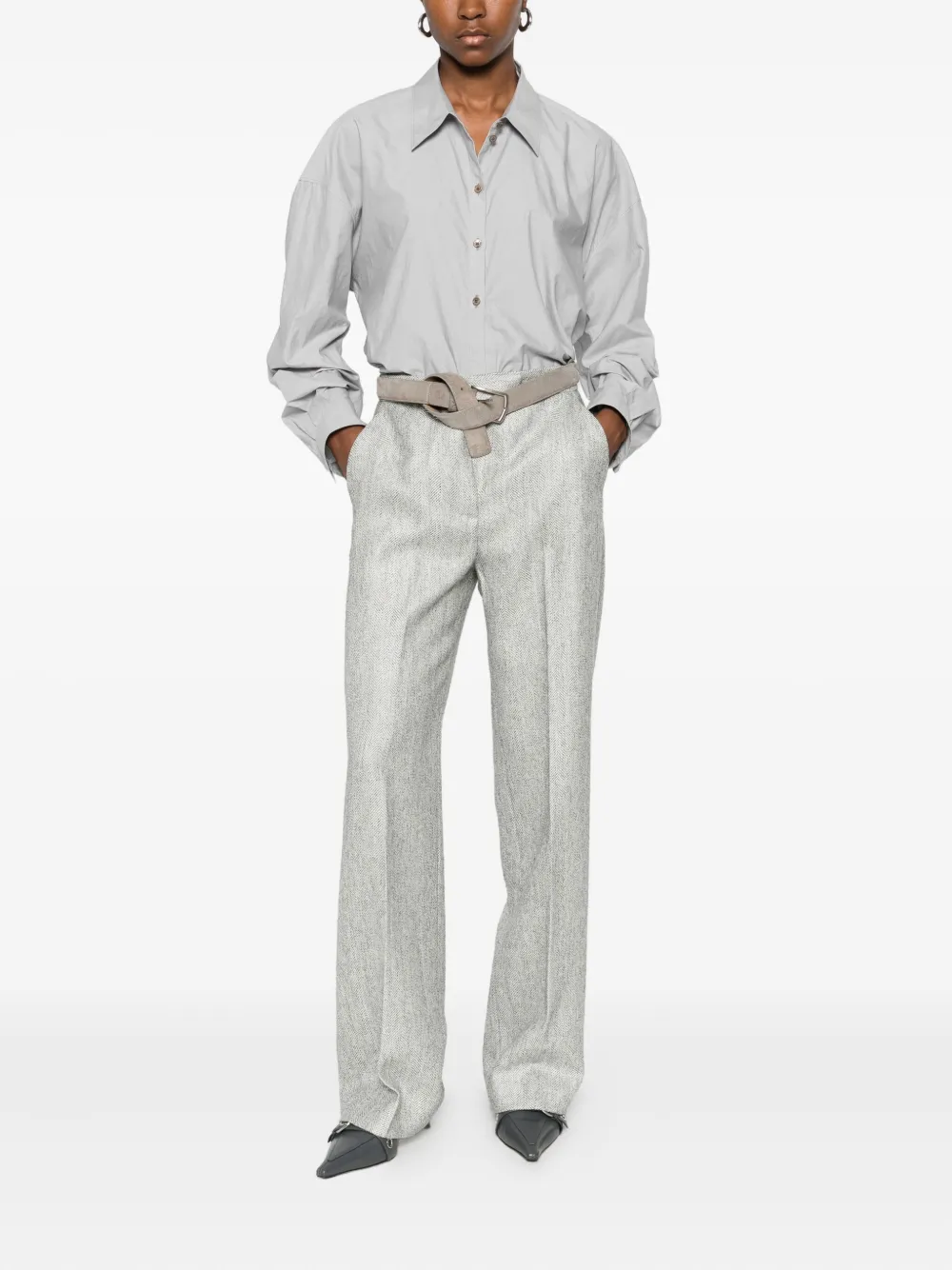 Antonelli Pantalon met visgraat patroon - Grijs