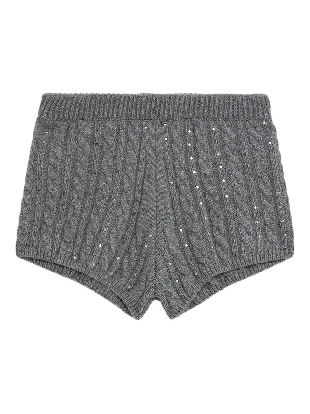 A Paper Kid Cable-knit Embellished Shorts In Gray