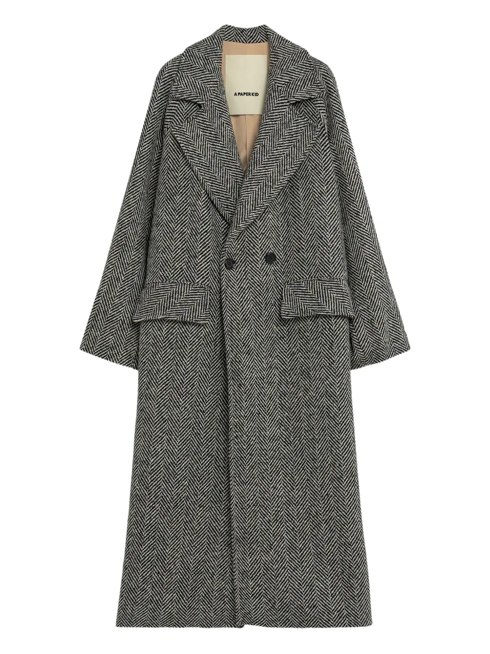 A Paper Kid Herringbone Double-breasted Coat In Gray